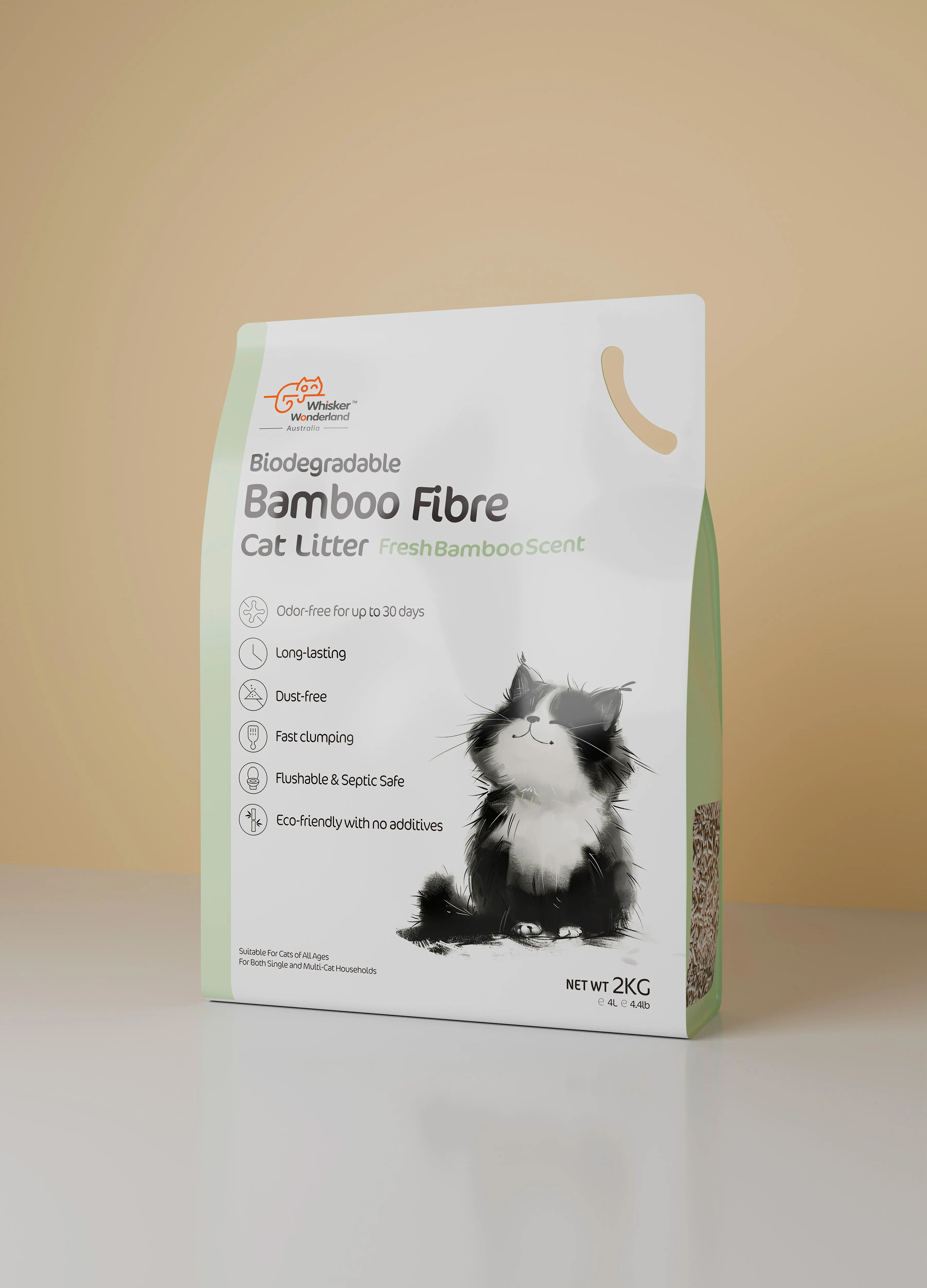 Biodegradable Bamboo Fibre Cat Litter - Fresh Bamboo Scent - 2KG