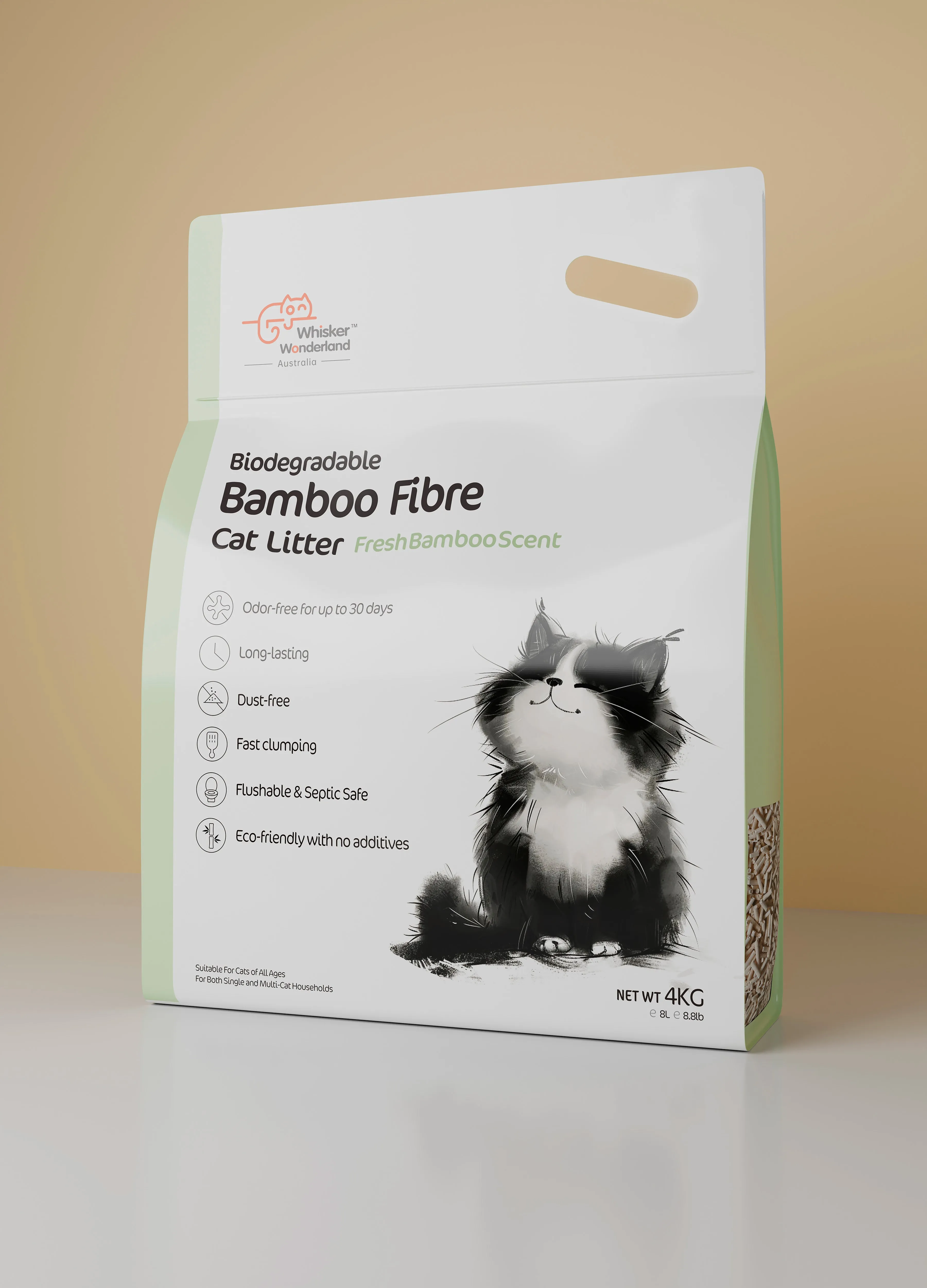 Biodegradable Bamboo Fibre Cat Litter - Fresh Bamboo Scent - 2KG