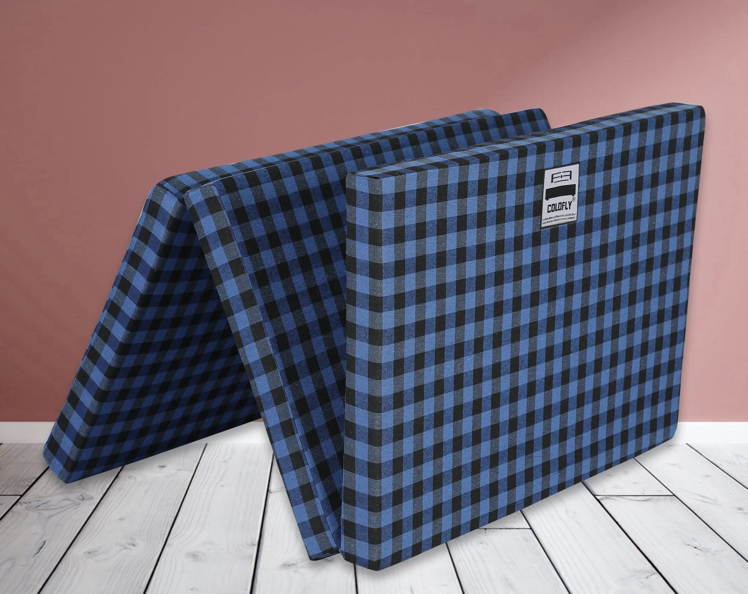 COLOFLY Foldable UHD Foam Three Fold Single Bed Reversible Mattress (Size - 72 x 35 x 2.5 Inches) Lightweight Gadda for Guests Travel Picnic - Blue & Black