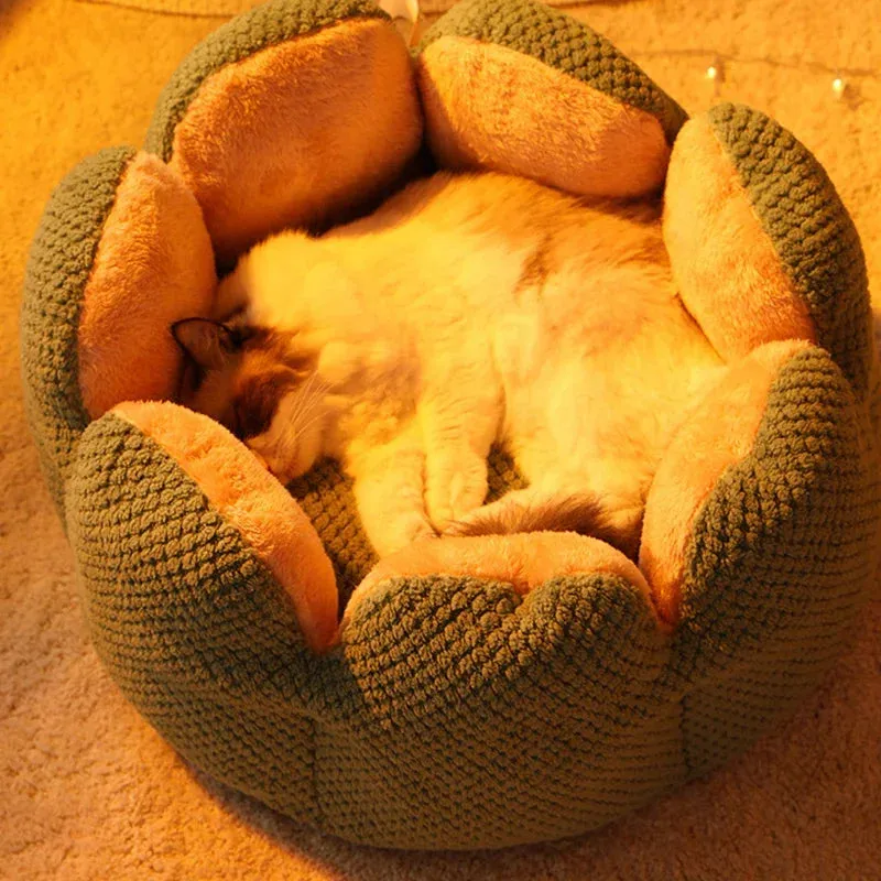 Cozy Cactus Petal-Shaped Pet Bed - Plush Cat and Dog Sleeping Cushion