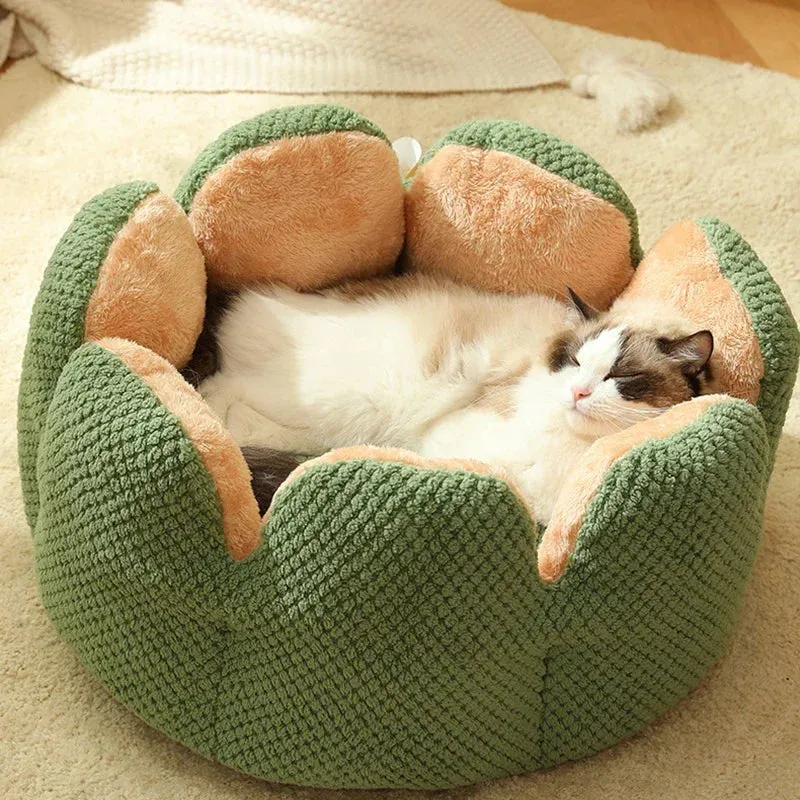 Cozy Cactus Petal-Shaped Pet Bed - Plush Cat and Dog Sleeping Cushion