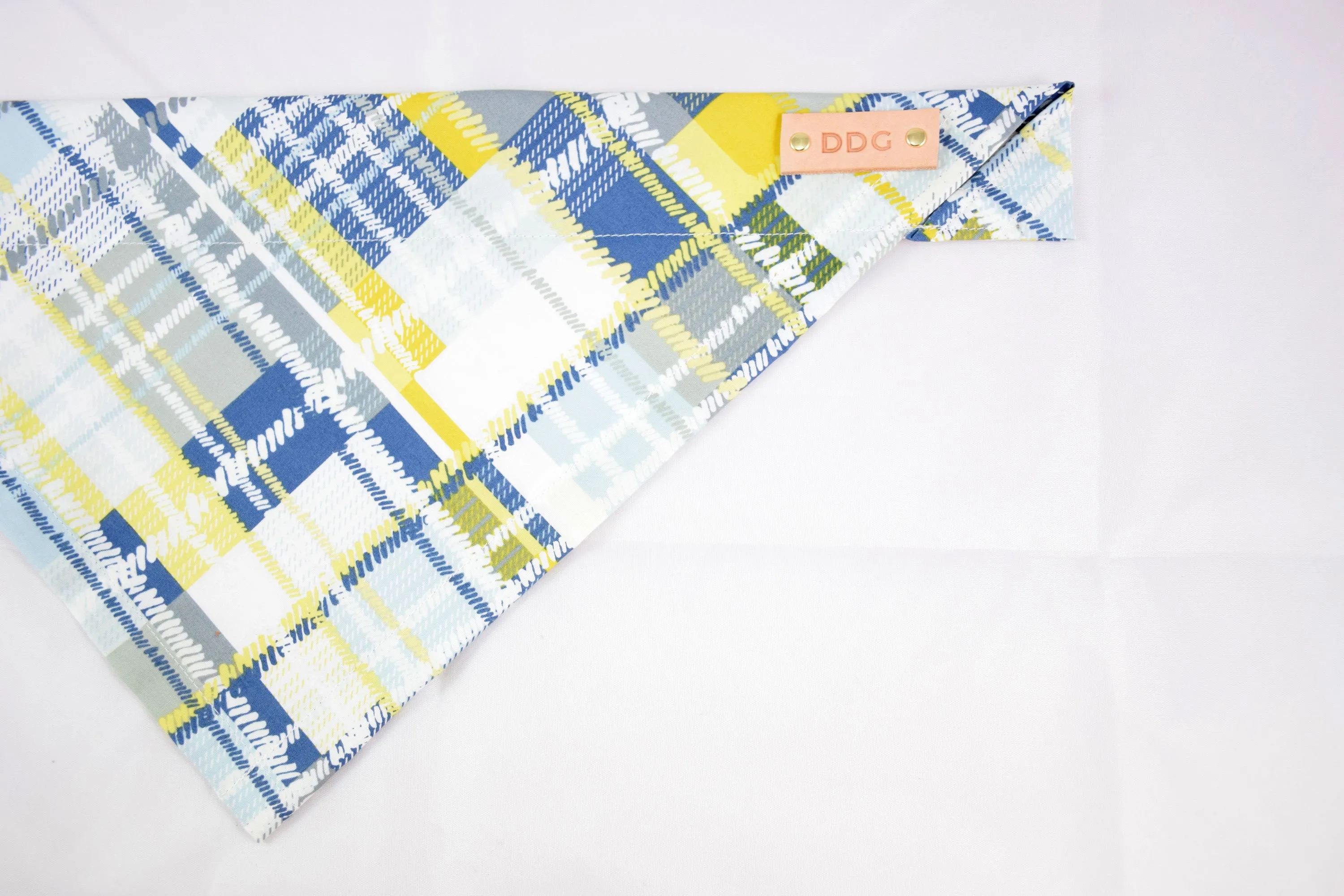 Dog Bandana - Grey Blue Plaid Cotton Dog Scarf