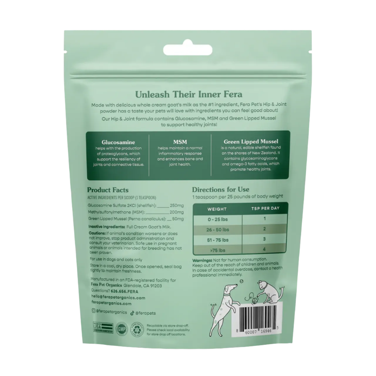 Fera Pet Organics Dog and Cat Supplement, Hip   Joint Goat Milk