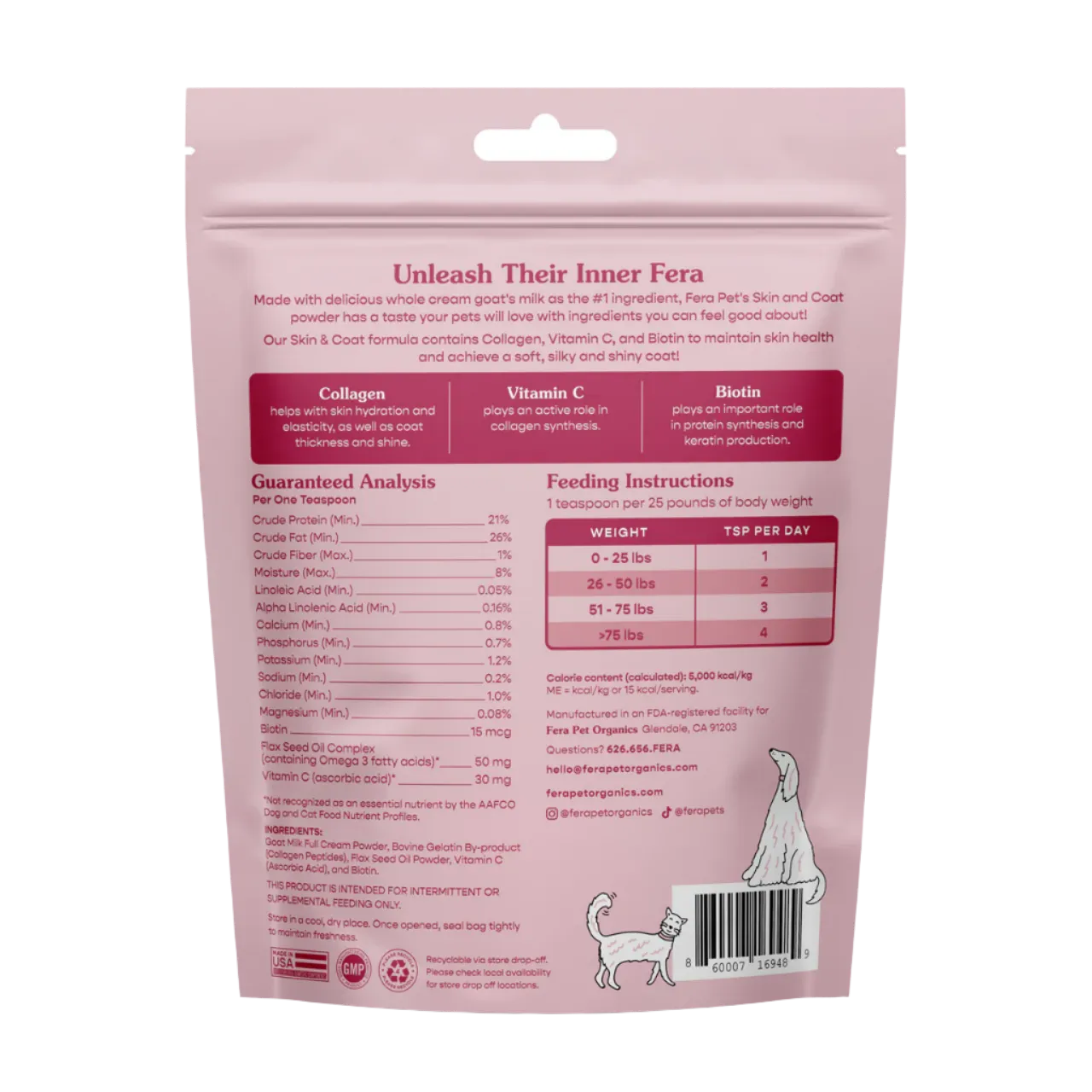 Fera Pet Organics Dog and Cat Supplement, Skin   Coat Goat Milk Topper