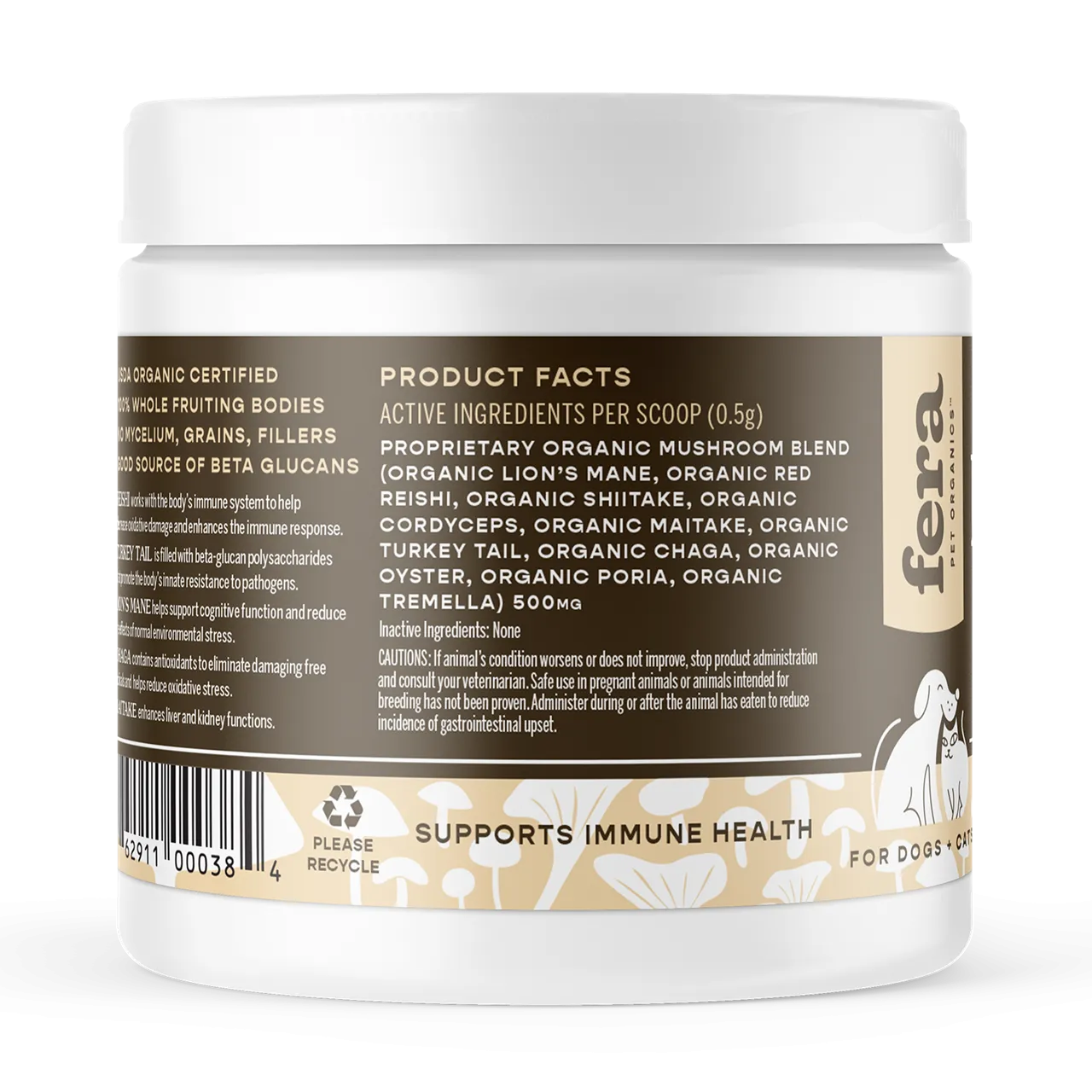 Fera Pet Organics Dog and Cat Supplement, USDA Organic Mushroom Blend for Immune Support