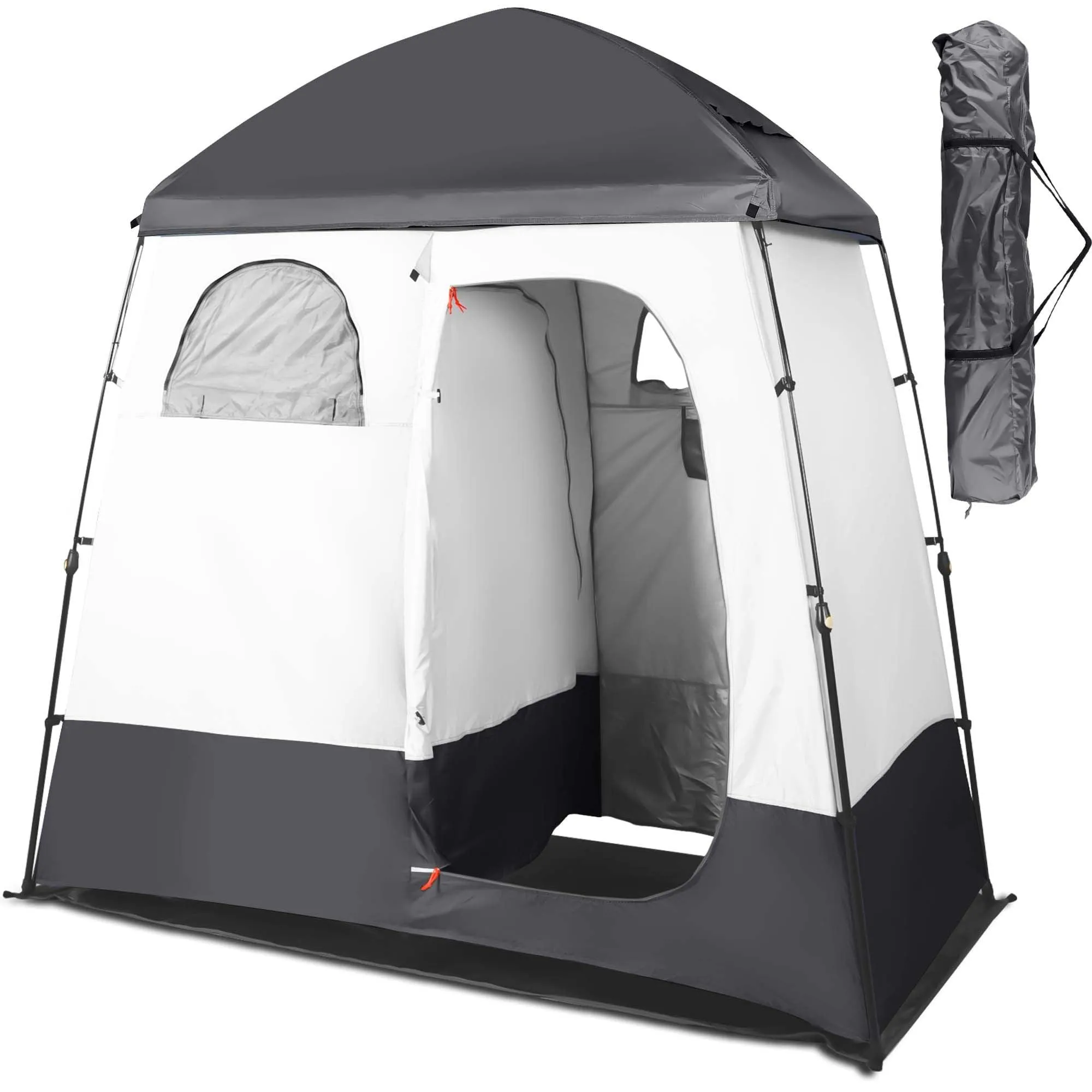 GVDV Camping Shower Tent, 2 Rooms Oversize Outdoor Portable Shelter, Privacy Tent with Detachable Top, 87" x 47" x 87"