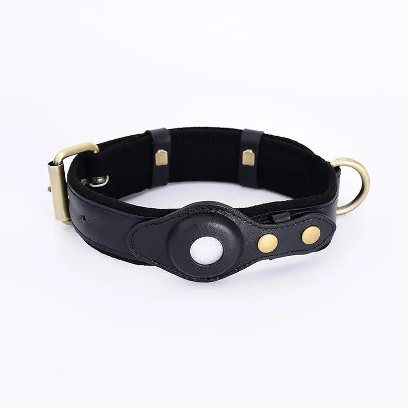 Heavy-Duty Leather Dog Collar with Airtag Holder™ – Ultimate Pet Safety
