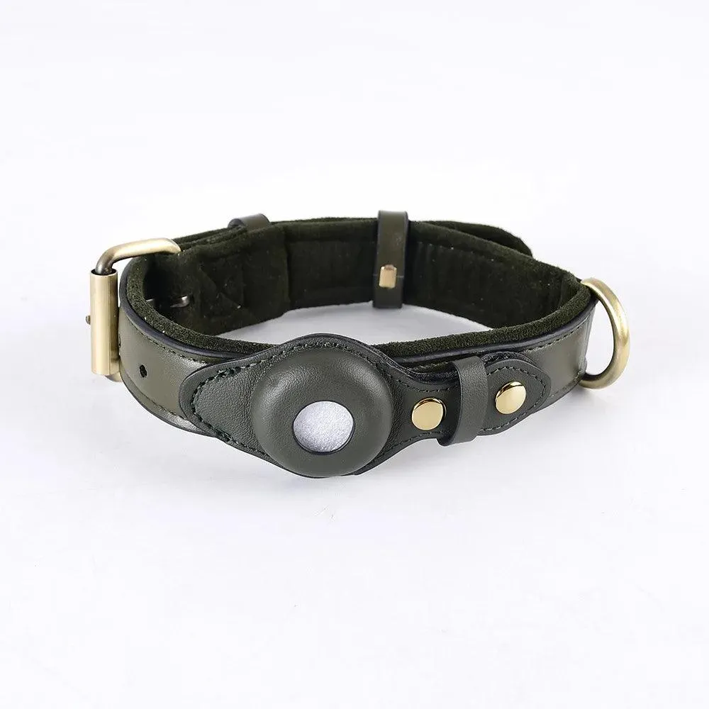 Heavy-Duty Leather Dog Collar with Airtag Holder™ – Ultimate Pet Safety