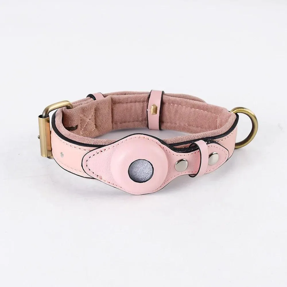 Heavy-Duty Leather Dog Collar with Airtag Holder™ – Ultimate Pet Safety