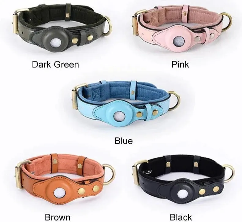 Heavy-Duty Leather Dog Collar with Airtag Holder™ – Ultimate Pet Safety