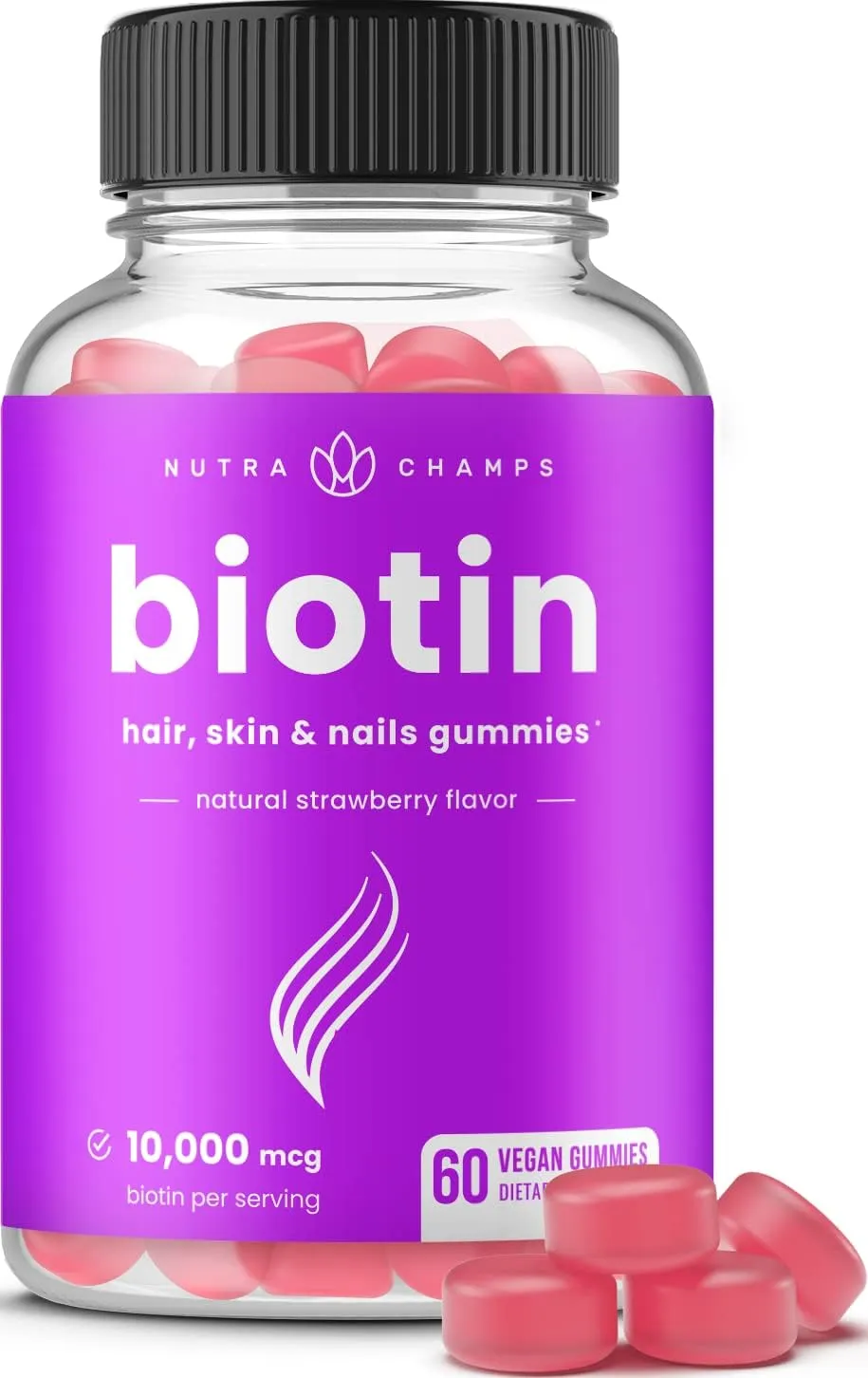High-Potency NutraChamps Biotin Gummies: 10,000mcg for Strong Hair, Skin & Nails - Suitable for Women, Men & Kids - Vegan, Non-GMO Hair Health Supplement