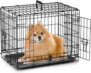 MoNiBloom 24/30/36/42/48 Dog Crates, Foldable Metal Wire Dog Cage with Double-Door, Outdoor Indoor Pet Kennels, Includes Leak-Proof Pan, Divider Panel, Black, 24"