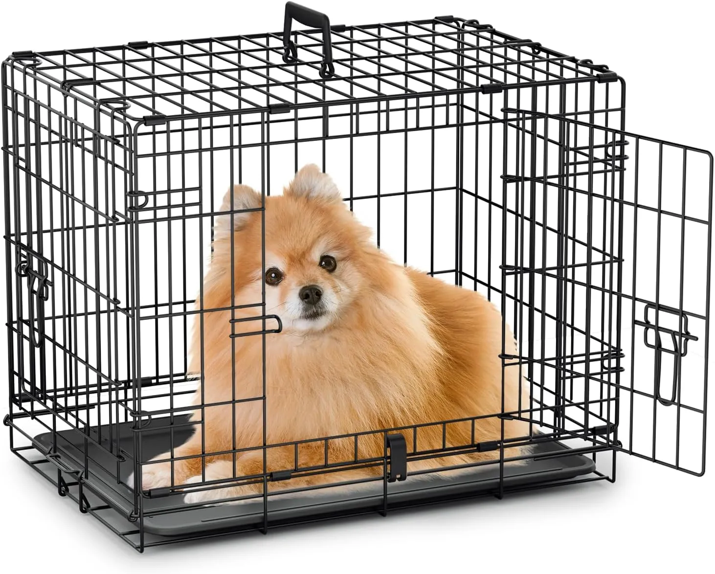 MoNiBloom 24/30/36/42/48 Dog Crates, Foldable Metal Wire Dog Cage with Double-Door, Outdoor Indoor Pet Kennels, Includes Leak-Proof Pan, Divider Panel, Black, 24"