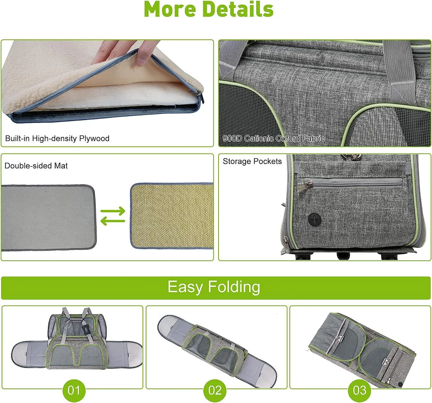 Pet Carrier for Cats Dogs Up to 33lbs with Detachable Wheels & Safe Locking Zippers, Airline Approved