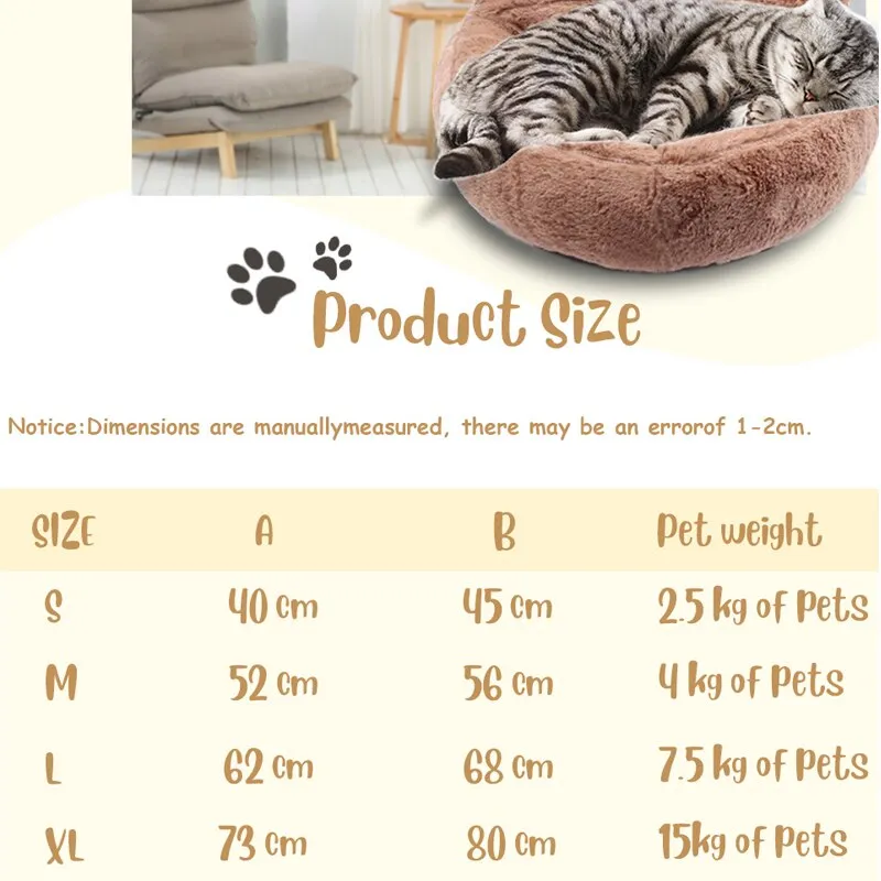 Pet Dog Bed House Plush Washable Round Bear Paw Puppy Nest Winter Warm Sofa Mat Kennel Cushion For Small Medium Dogs Cat