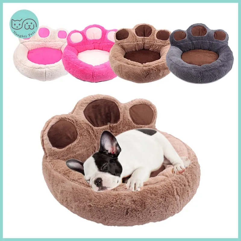 Pet Dog Bed House Plush Washable Round Bear Paw Puppy Nest Winter Warm Sofa Mat Kennel Cushion For Small Medium Dogs Cat