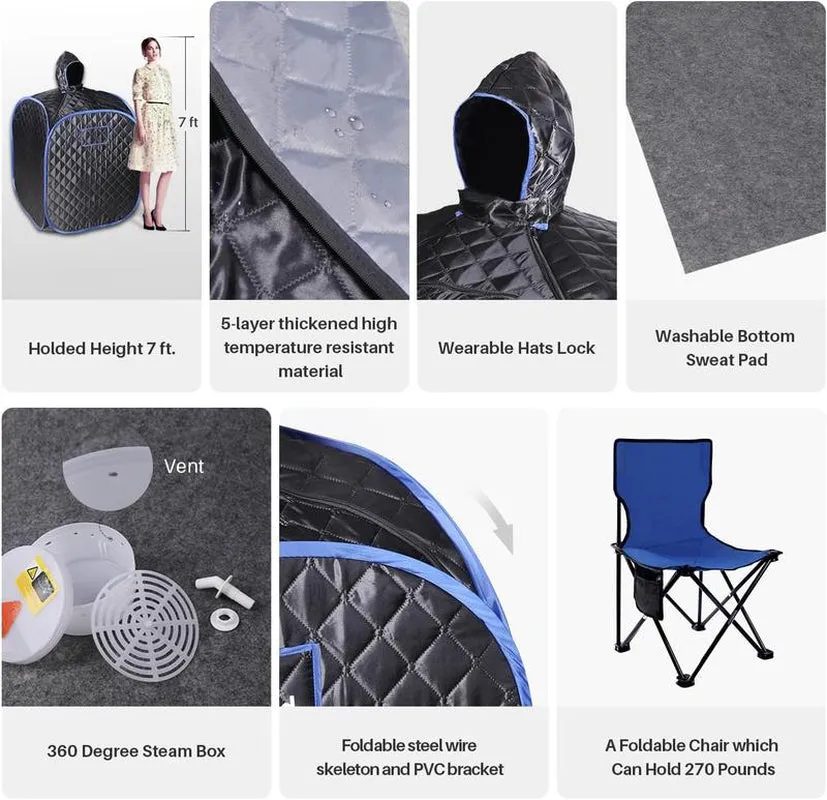 Portable Steam Sauna Home Spa Personal Steam Sauna Tent Indoor with Steamer 1 Person Steam Room Adjustable Durable Portable Foldable Portable Personal XL Portable Portable Foldable Home Spa