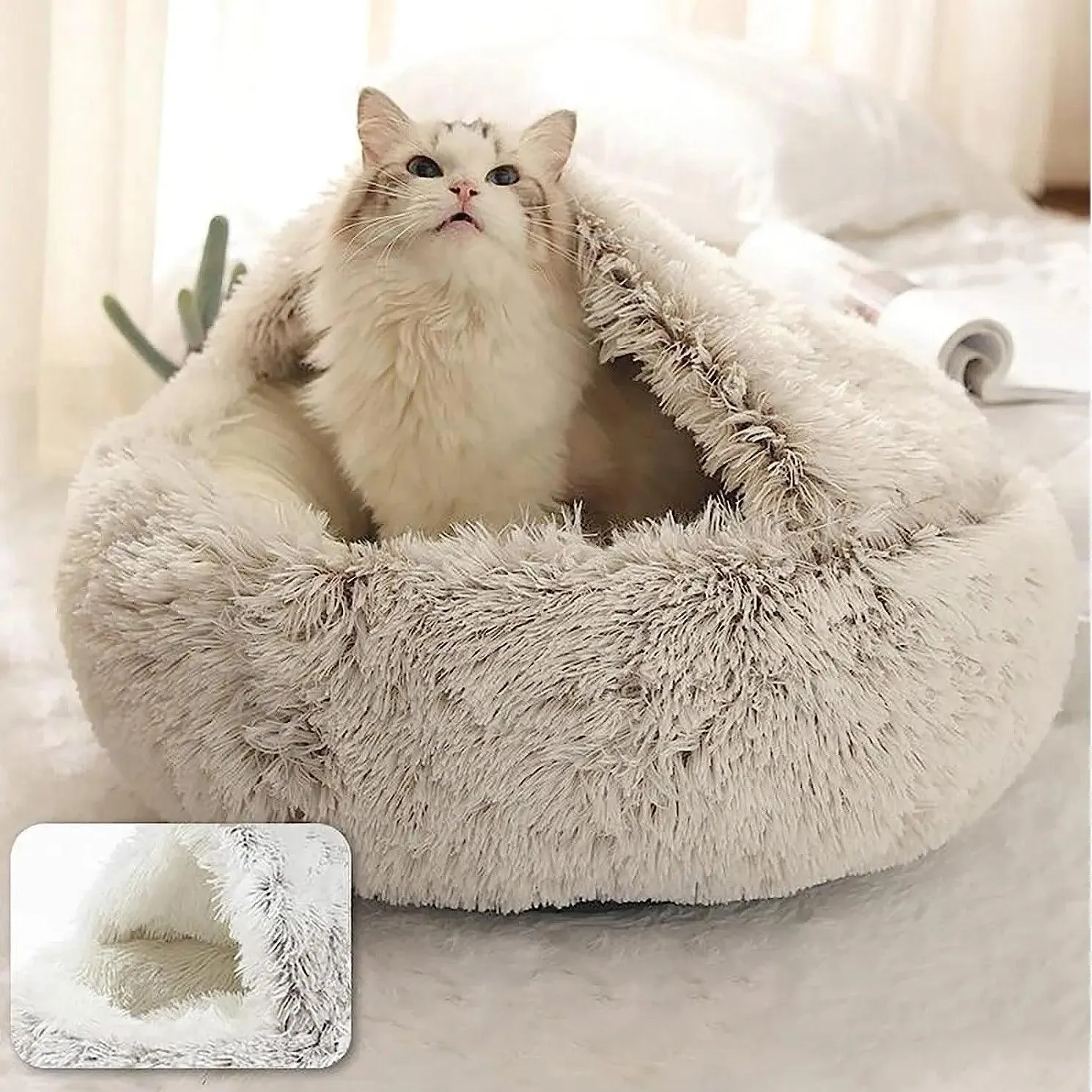 Soft Cat Bed, Cozy Plush, Warm Sleeping Bed for Cats & Small Dogs