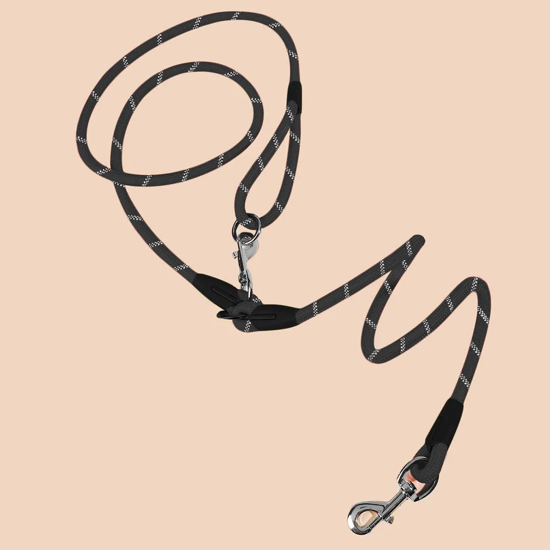 SOGA 2X 220cm Multifunction Hands Free Rope Pet Cat Dog Puppy Double Ended Leash for Walking Training Tracking Obedience Black