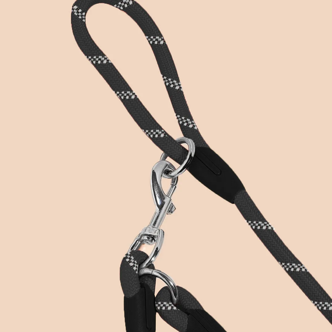 SOGA 2X 220cm Multifunction Hands Free Rope Pet Cat Dog Puppy Double Ended Leash for Walking Training Tracking Obedience Black