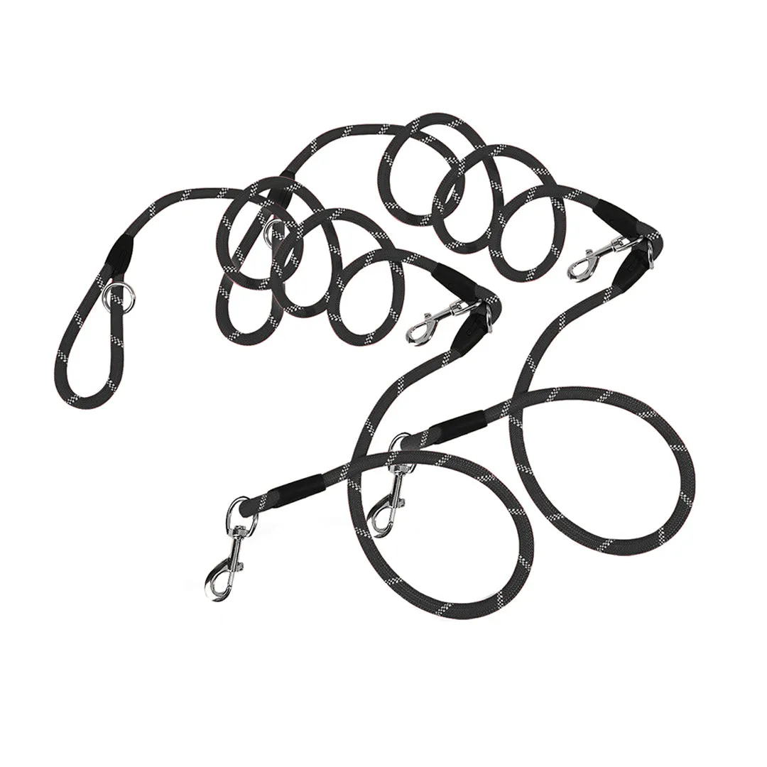 SOGA 2X 220cm Multifunction Hands Free Rope Pet Cat Dog Puppy Double Ended Leash for Walking Training Tracking Obedience Black